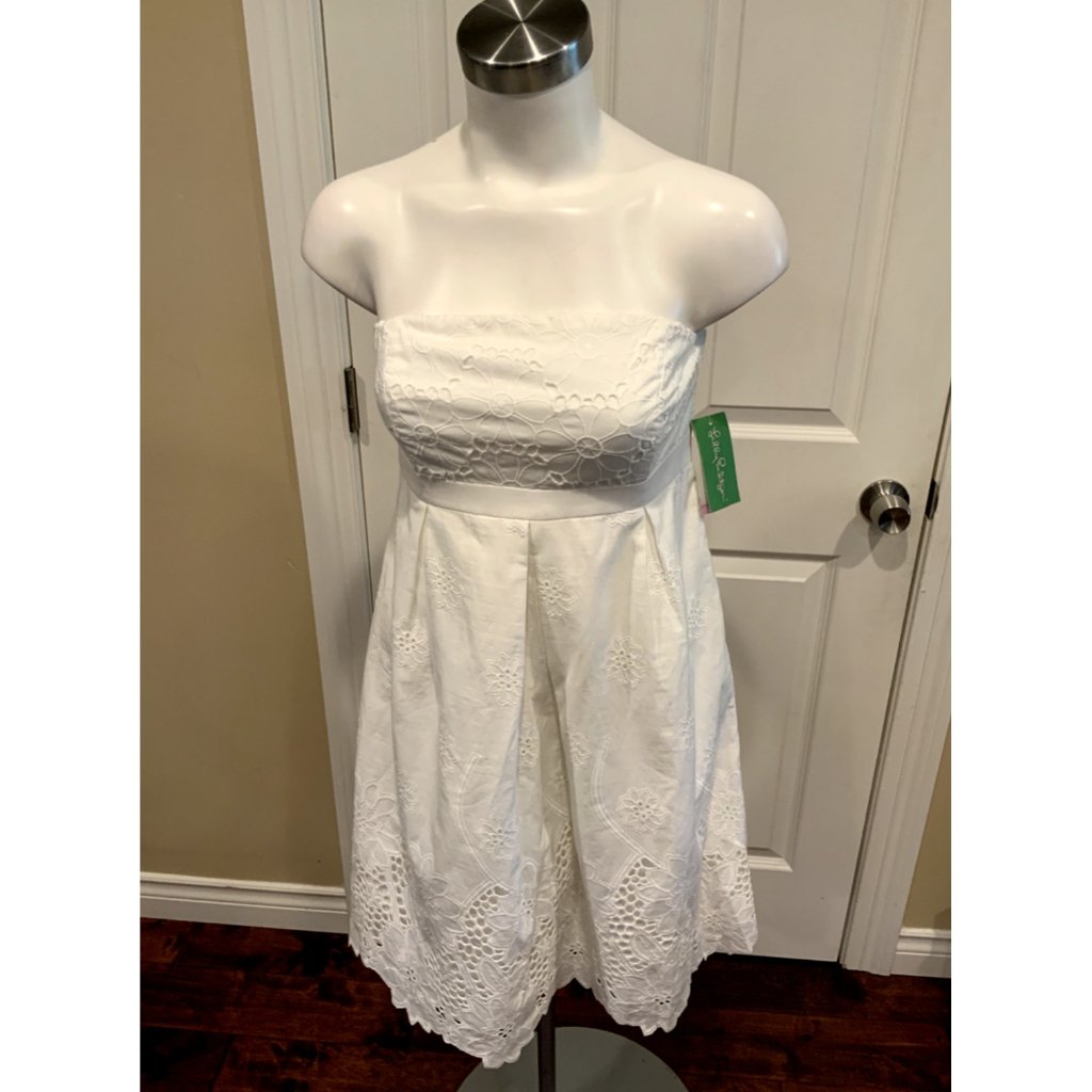 Lilly Pulitzer White "Betsey" Eyelet Strapless Mini Dress, Size 4, Nwt!